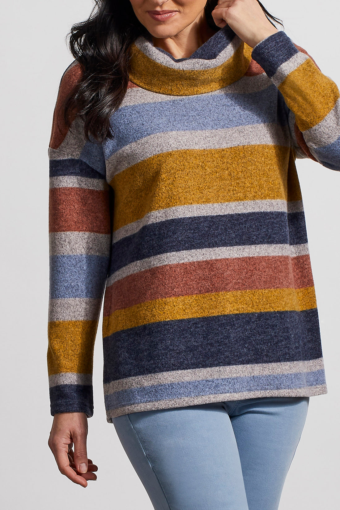 Tribal Drop Shoulder Cowl Neck Sweater