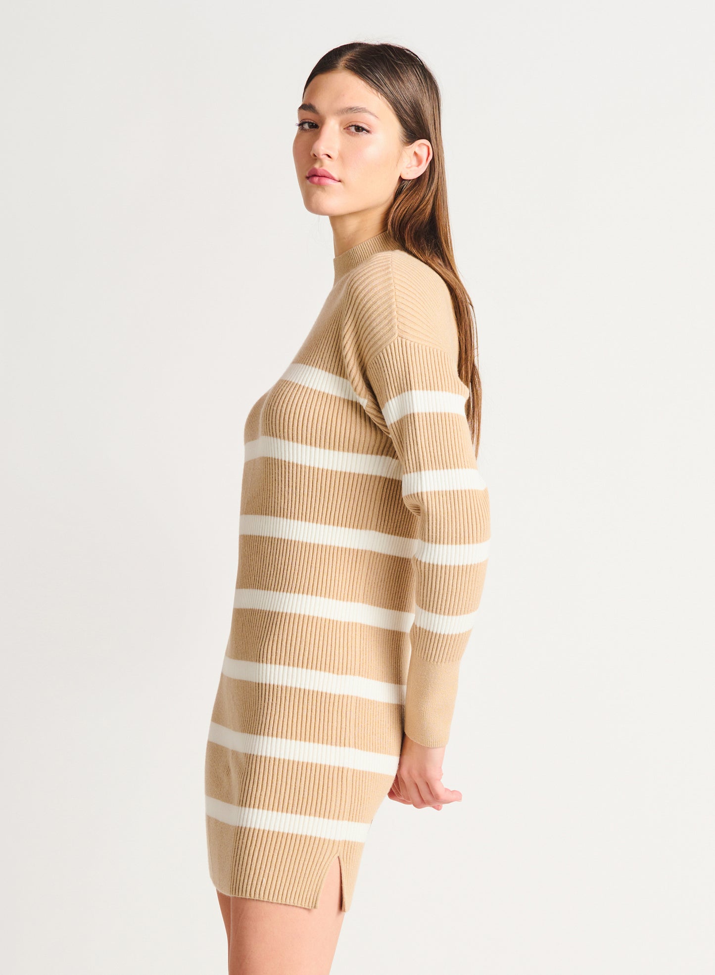Dex Mock-Neck Striped Sweater Dress