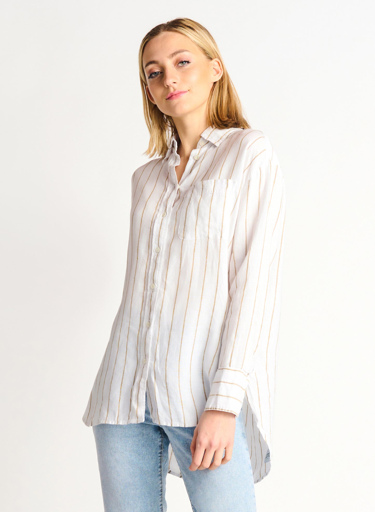 Black Tape Button Front Oversized Linen Shirt