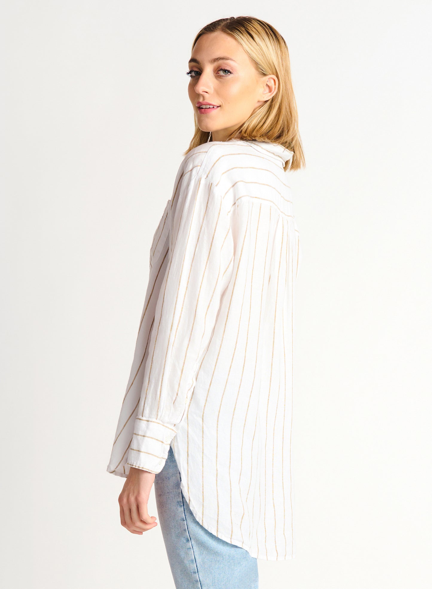 Black Tape Button Front Oversized Linen Shirt