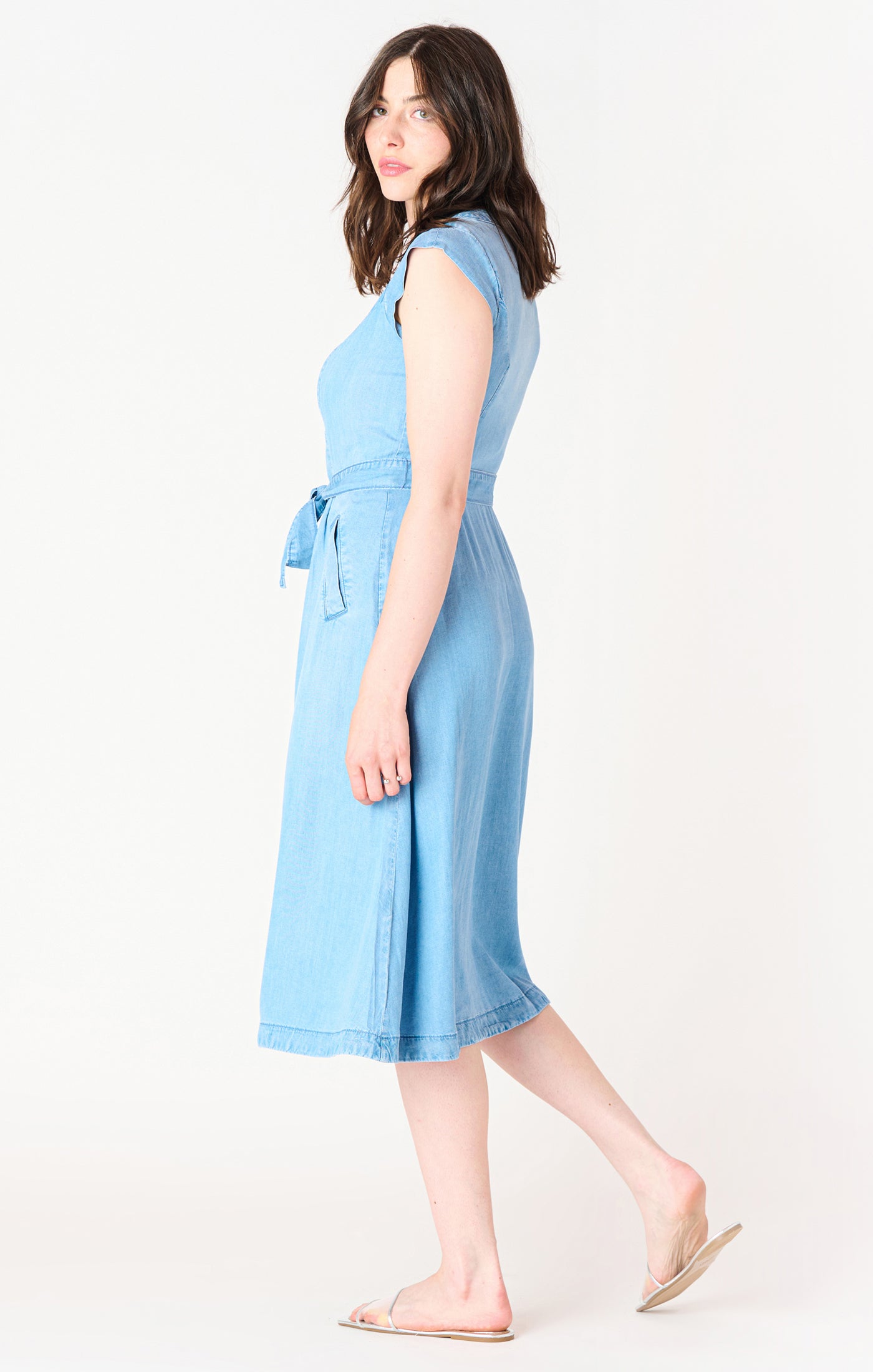 Black Tape Button Front Tencel Midi Dress
