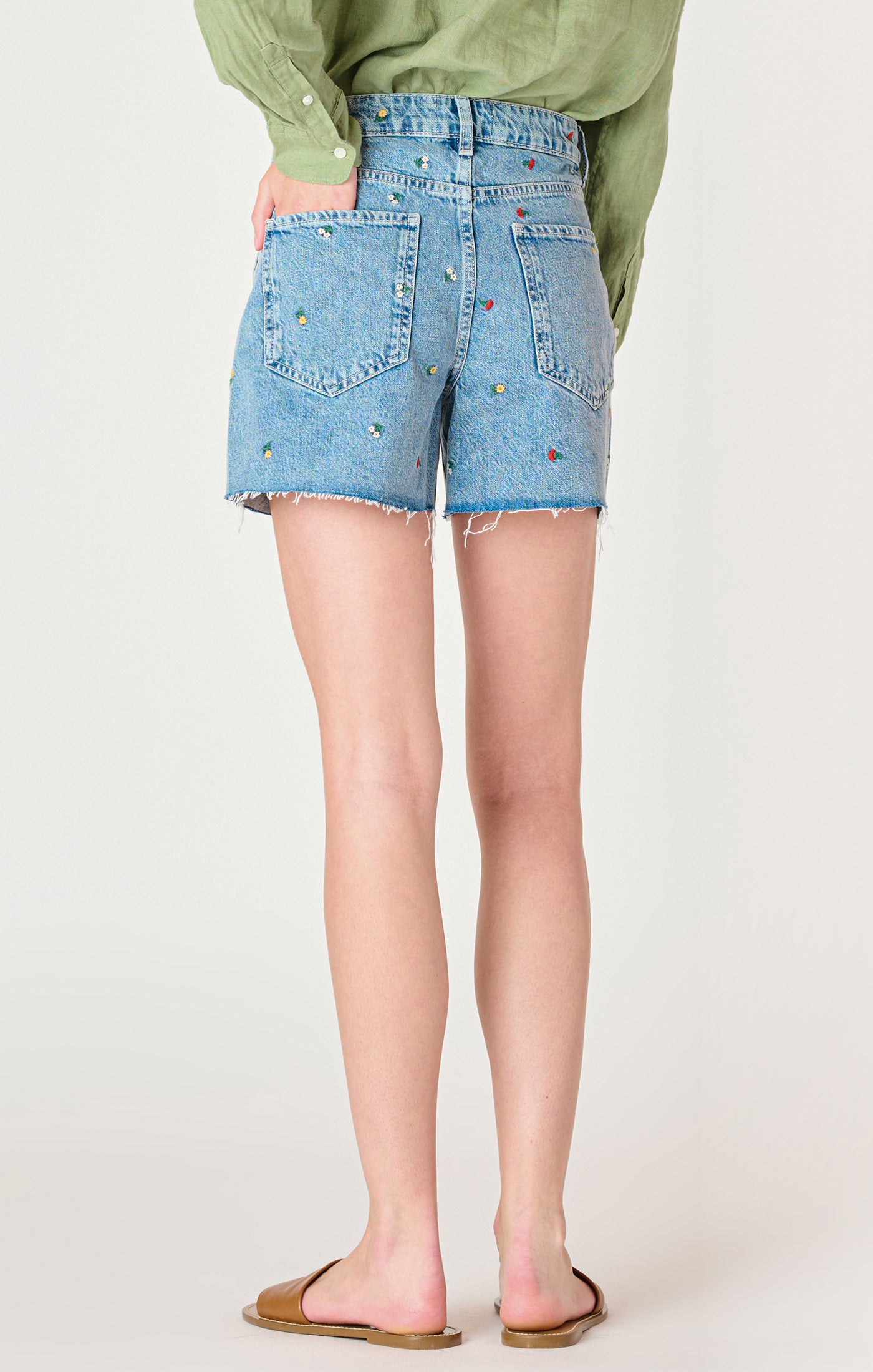 Dex Frayed Hem Embroidered Denim Shorts