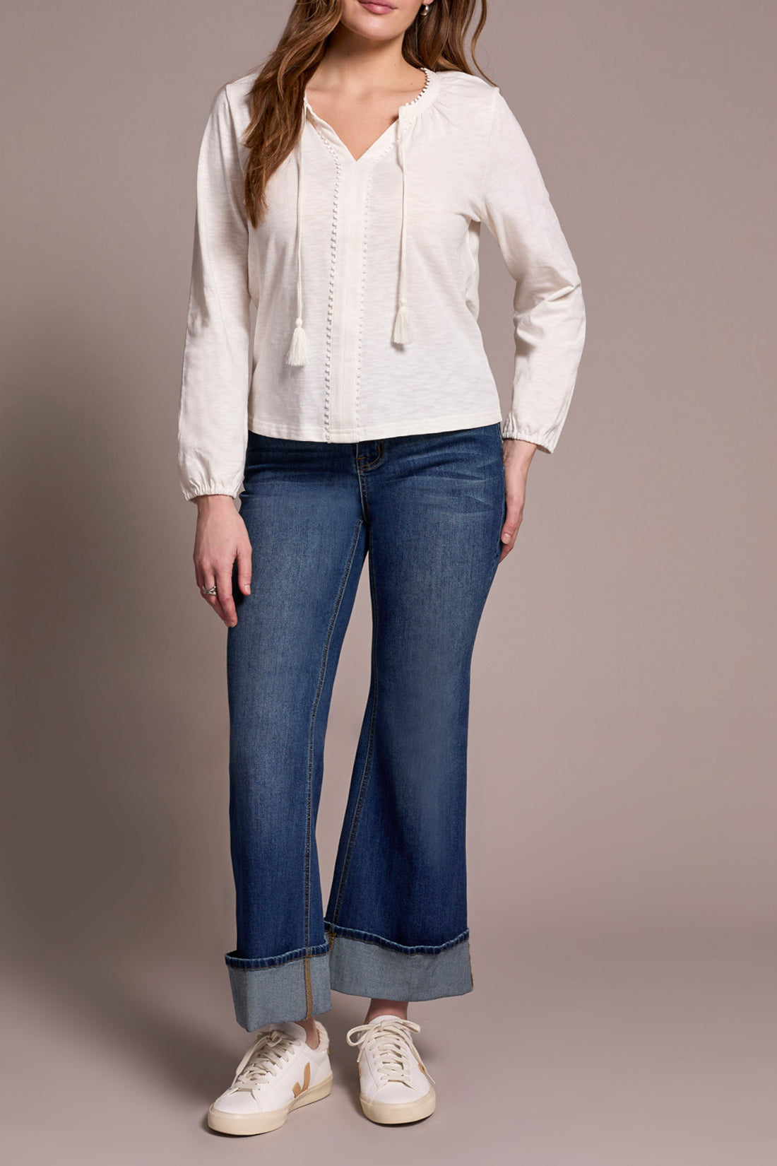 Tribal Long Sleeve Top With Tassel
