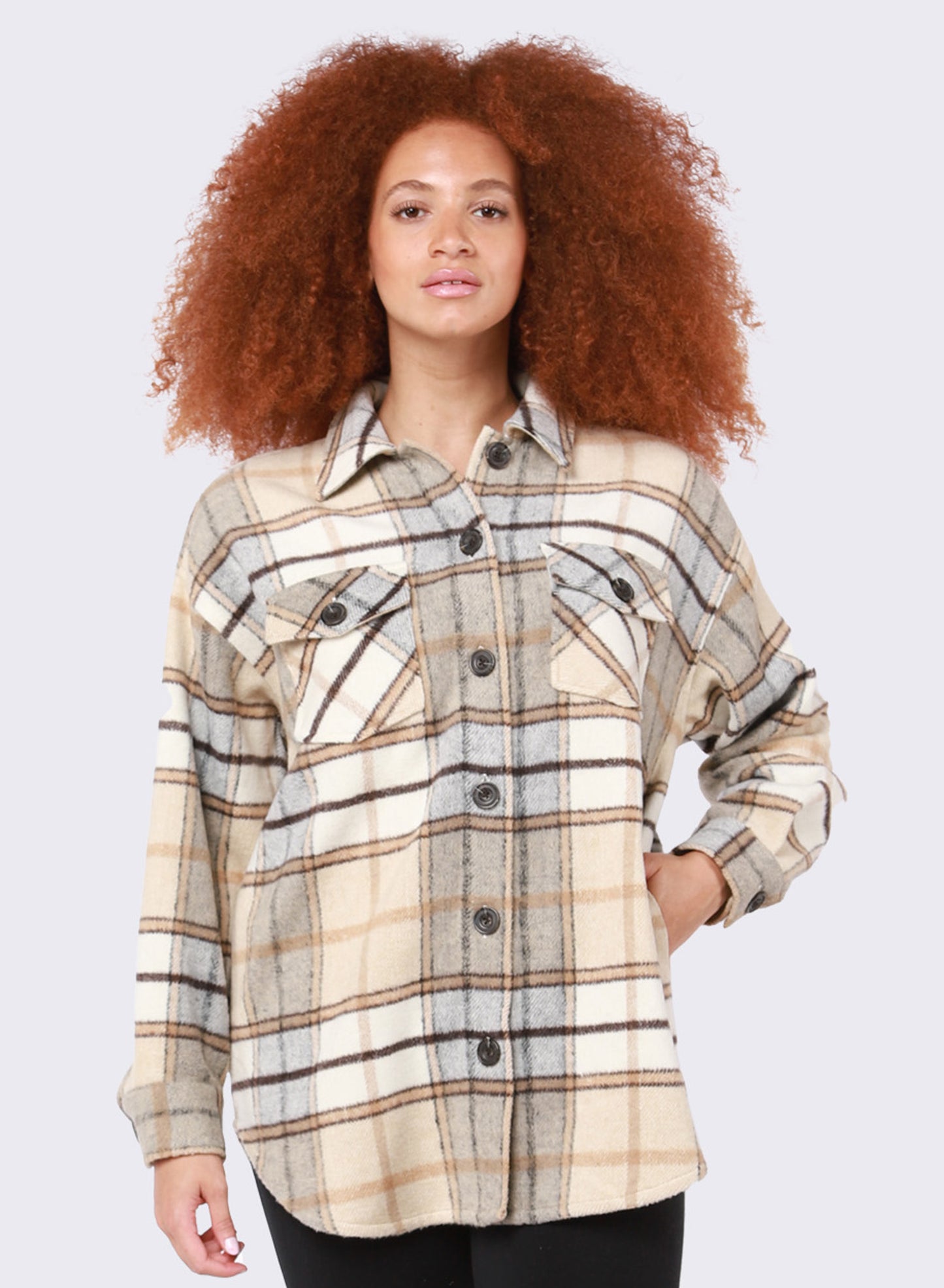 Dex Button Front Plaid Shacket