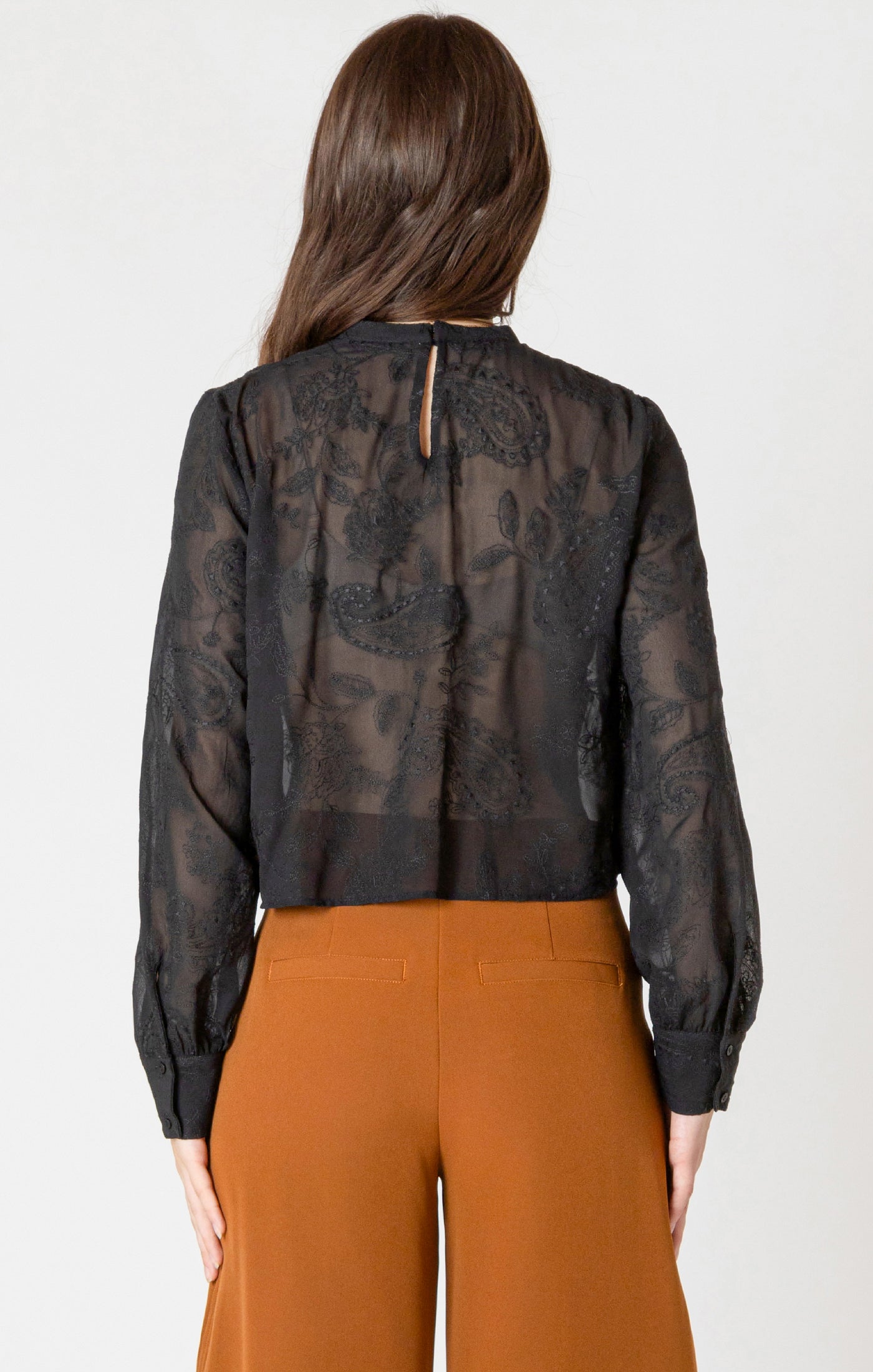 Black Tape Embroidered Lace Insert Top