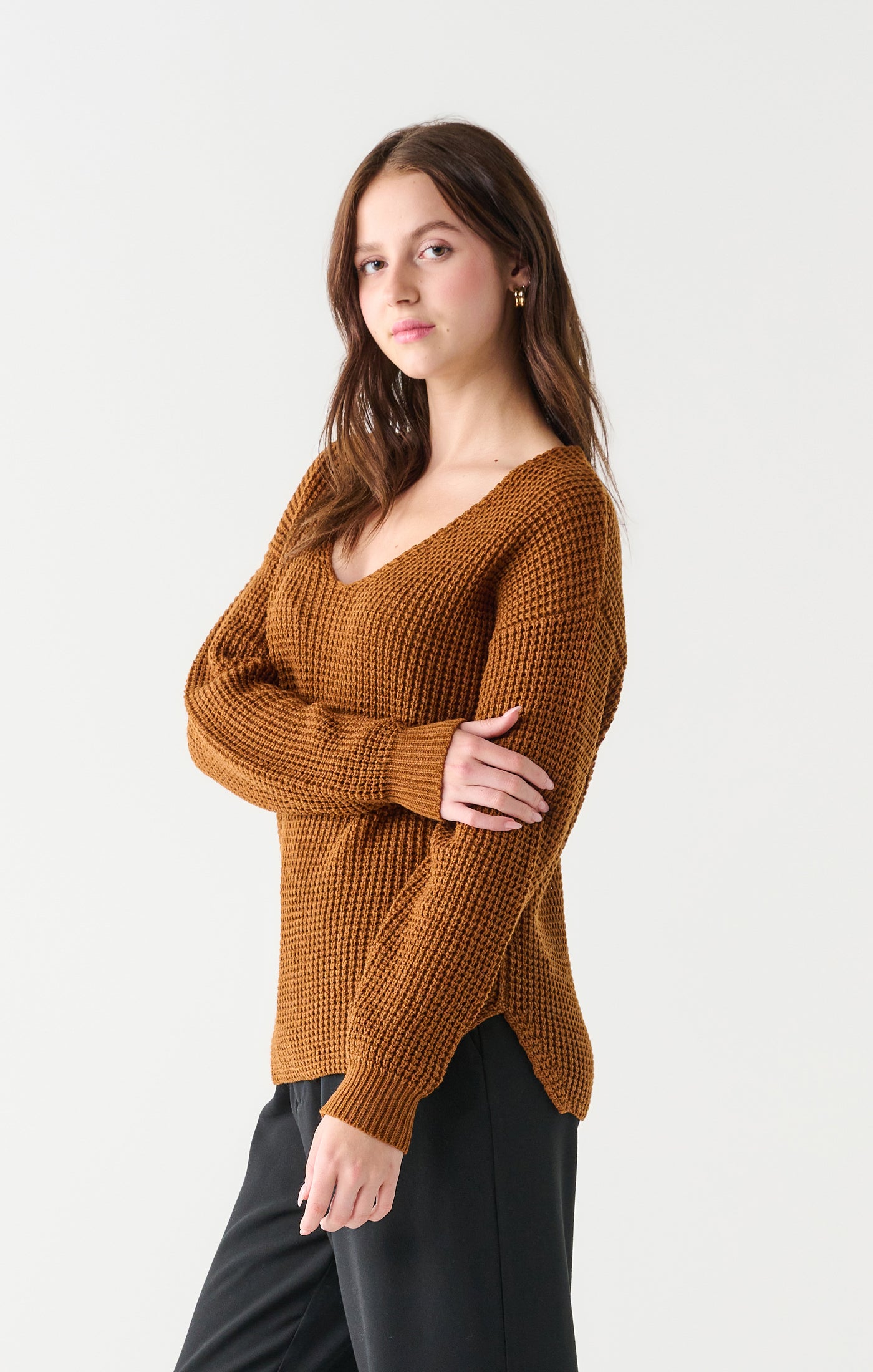 Black Tape Textured Stitch Bevelled Hem Sweater