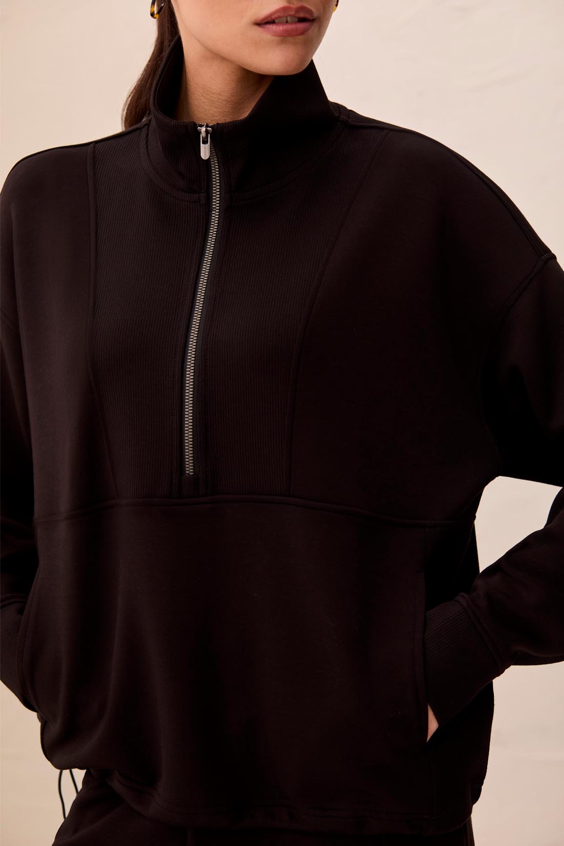 Tribal Mock Neck Top With Zipper