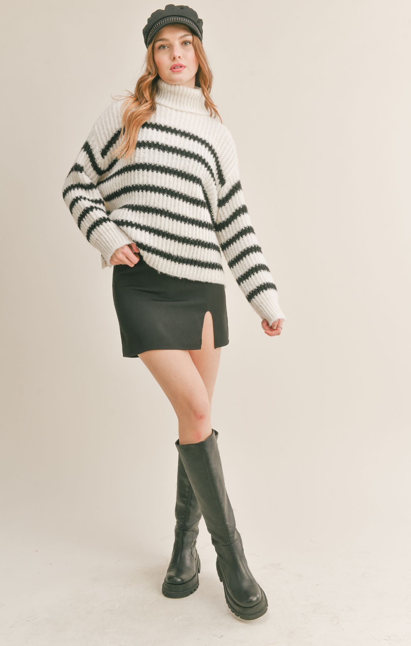 Sadie & Sage Turtle Neck Striped Sweater