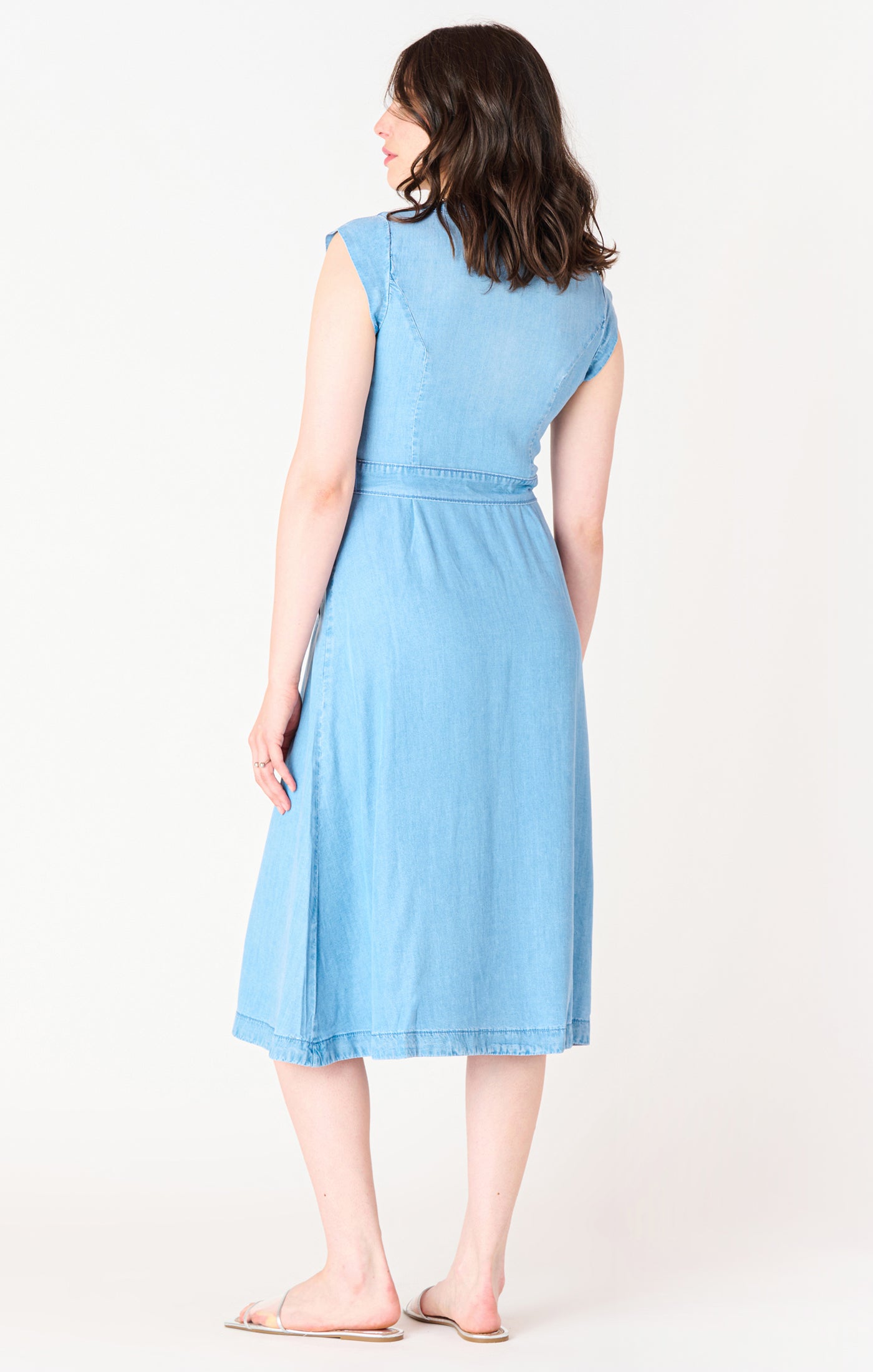 Black Tape Button Front Tencel Midi Dress