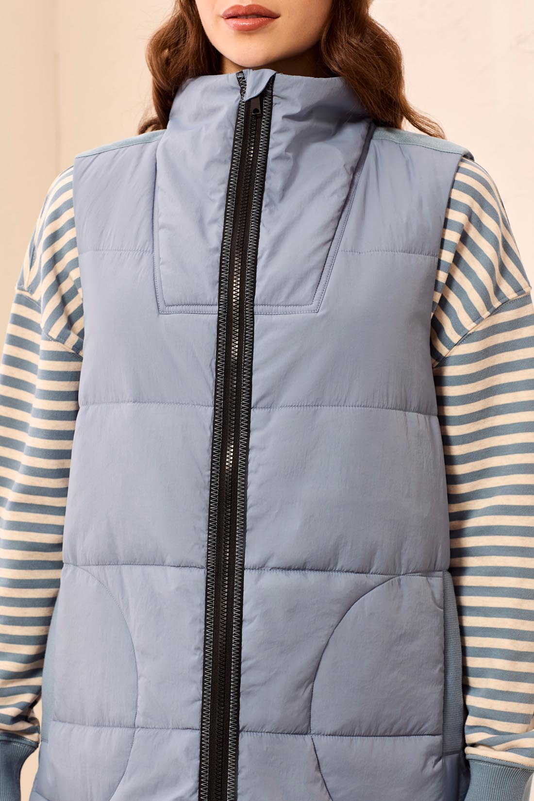 Tribal Long Zip-Front Quilted Vest