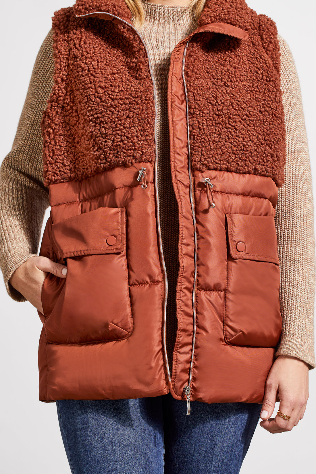 Tribal Sleeveless Sherpa Combo Nylon Vest
