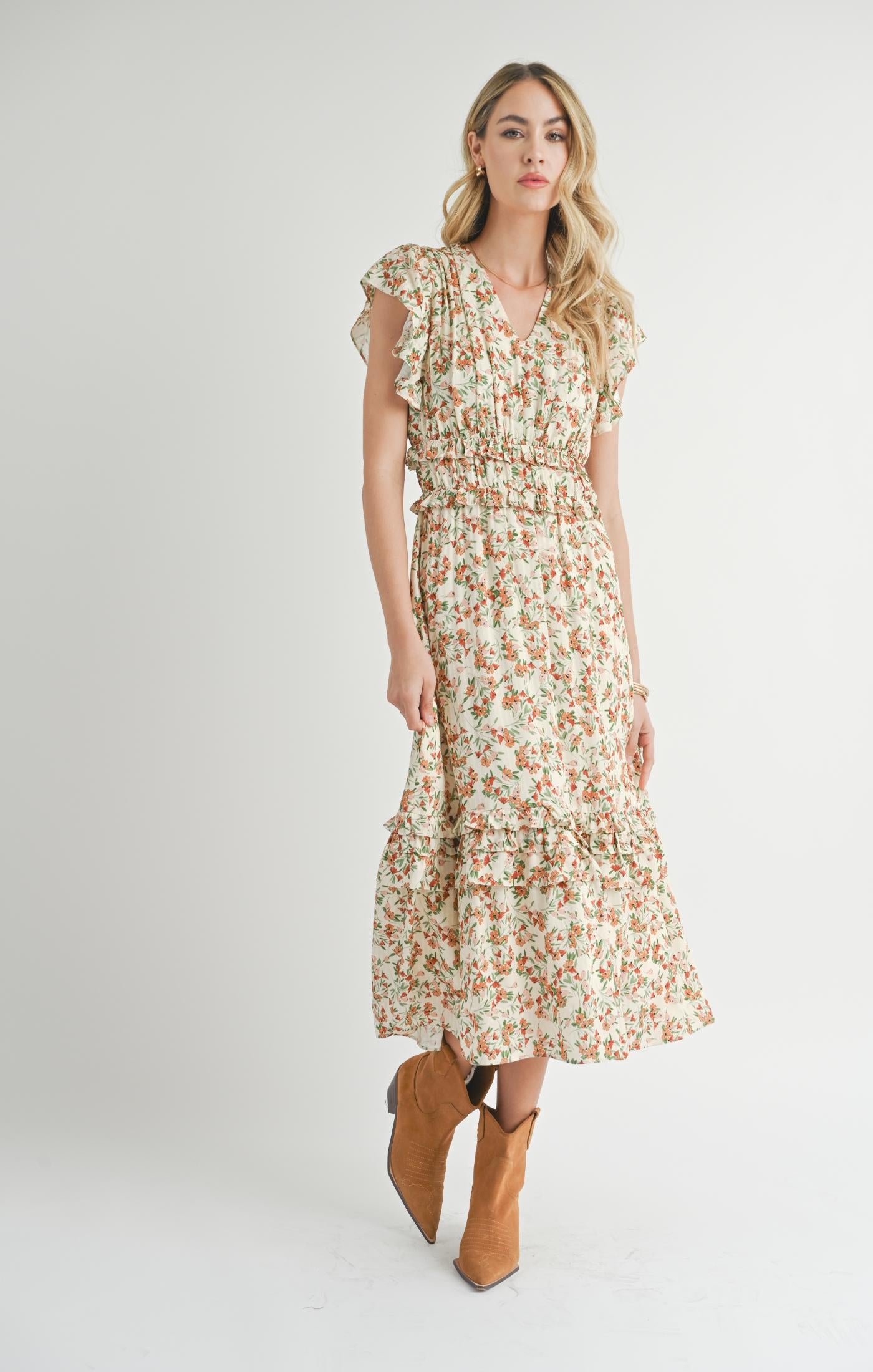 Sadie & Sage Slow Travels Ruffle Tiered Midi Dress