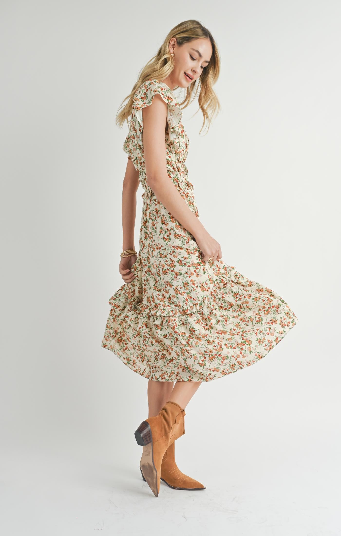 Sadie & Sage Slow Travels Ruffle Tiered Midi Dress
