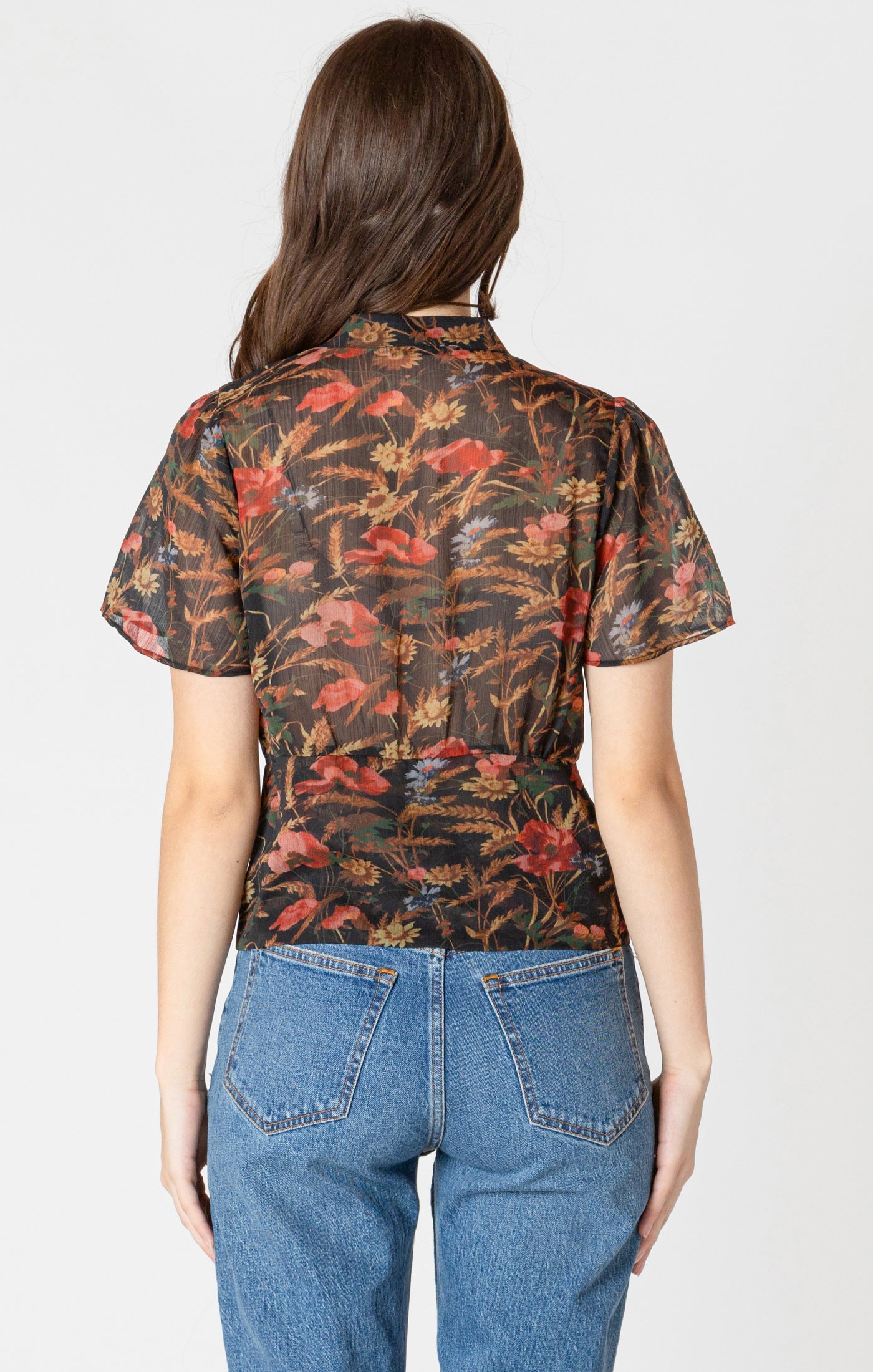 Black Tape Button Front Blouse