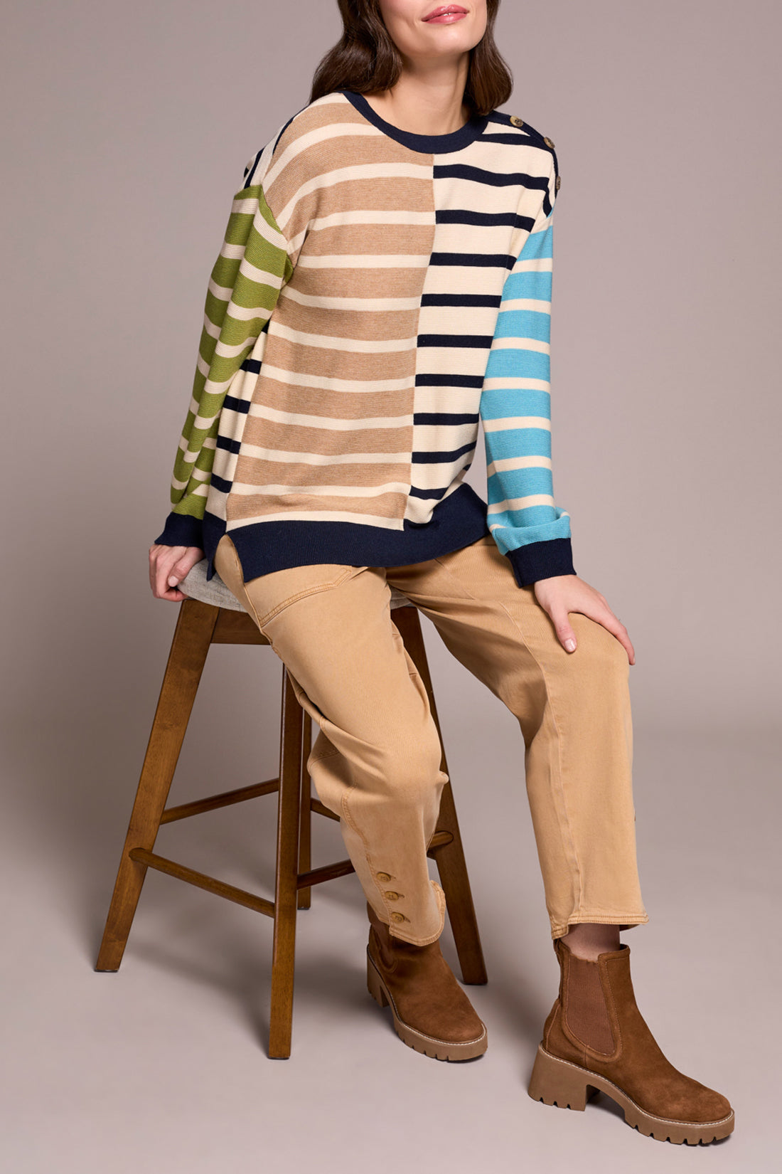 Tribal Crew Neck Sweater With Button Detail