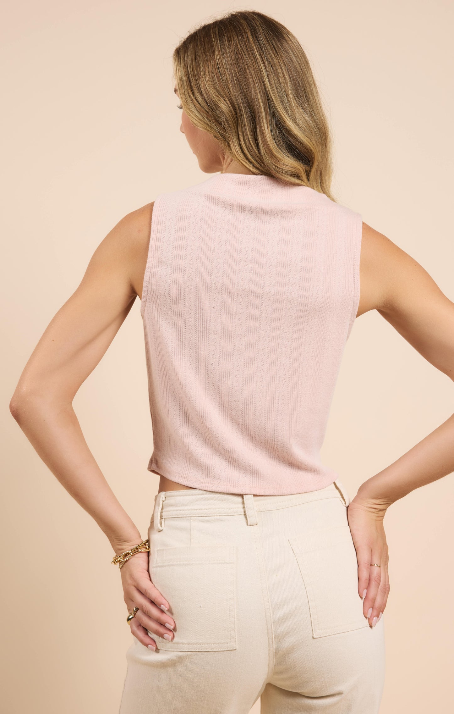 Sadie & Sage Sipping Tea High Neck Pointelle Knit Top