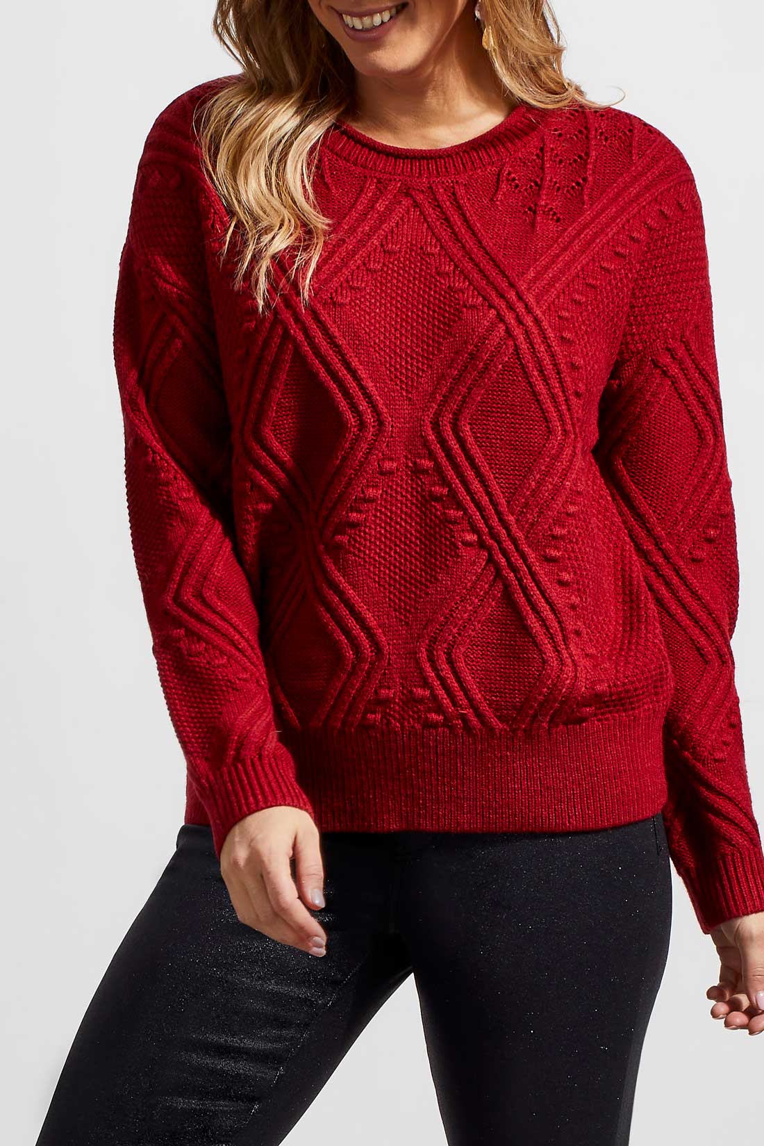 Tribal Crew Neck Cable Knit Sweater