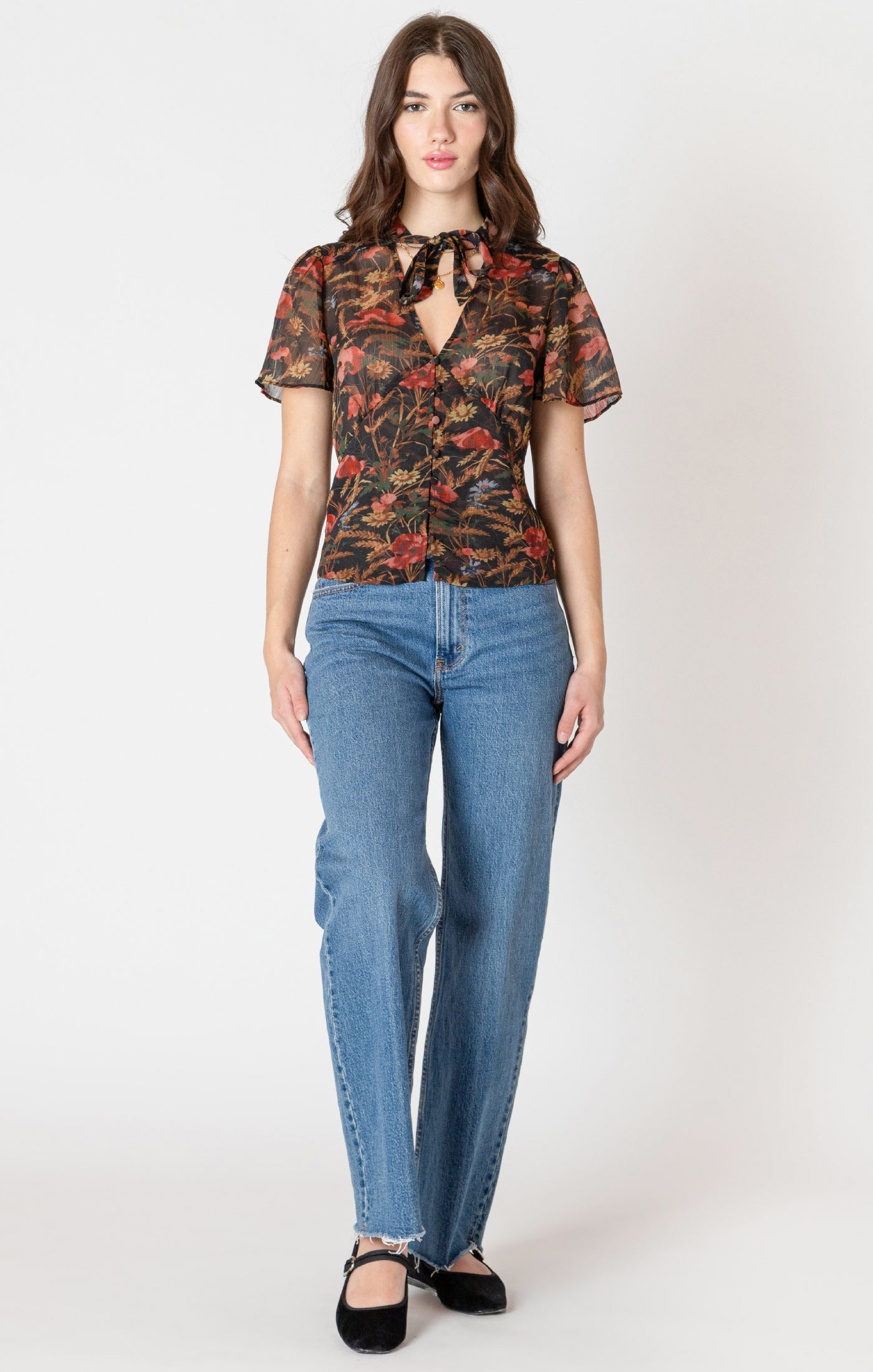 Black Tape Button Front Blouse