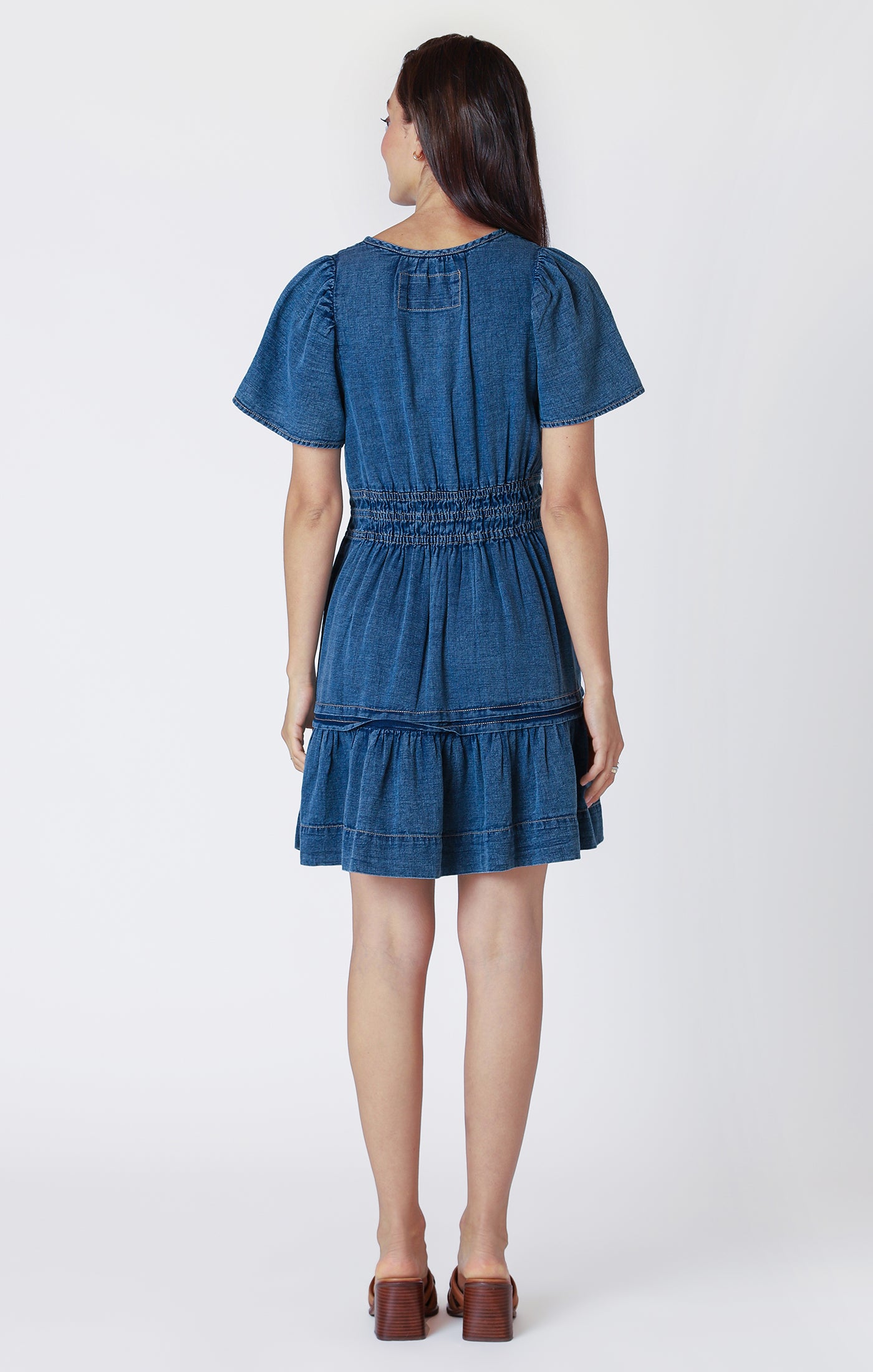 Dex Tiered Denim Effect Mini Dress