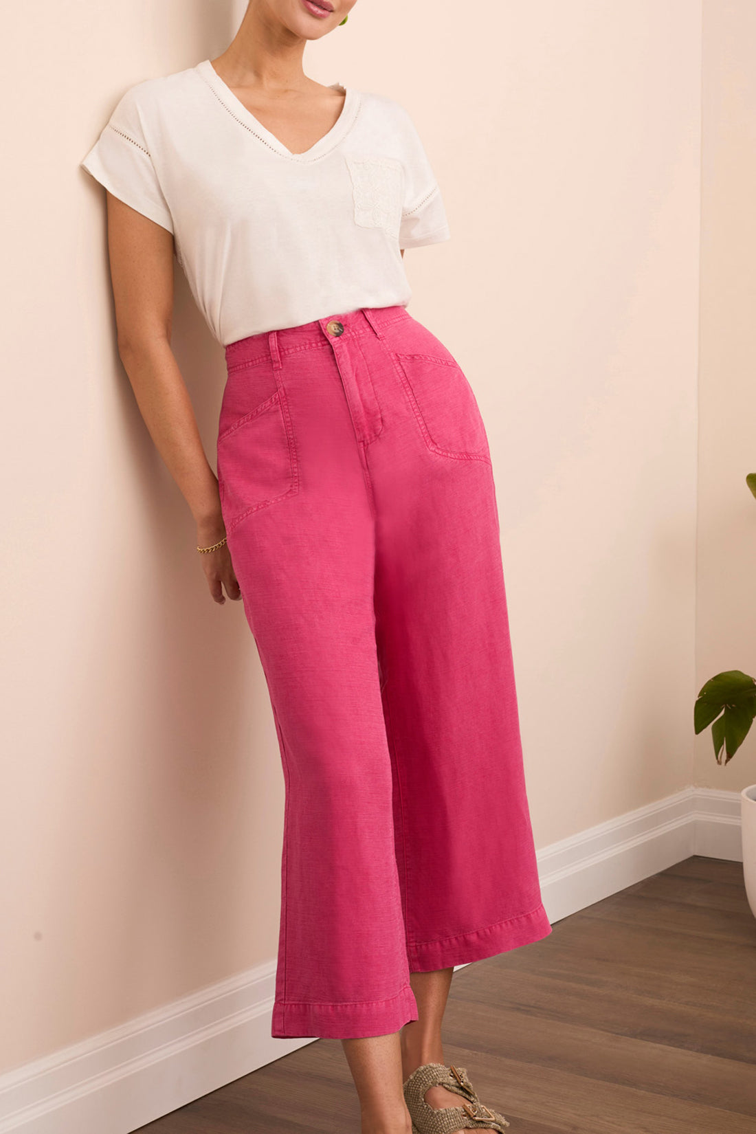 Tribal Brooke Flowy Wide Leg Crop Pants