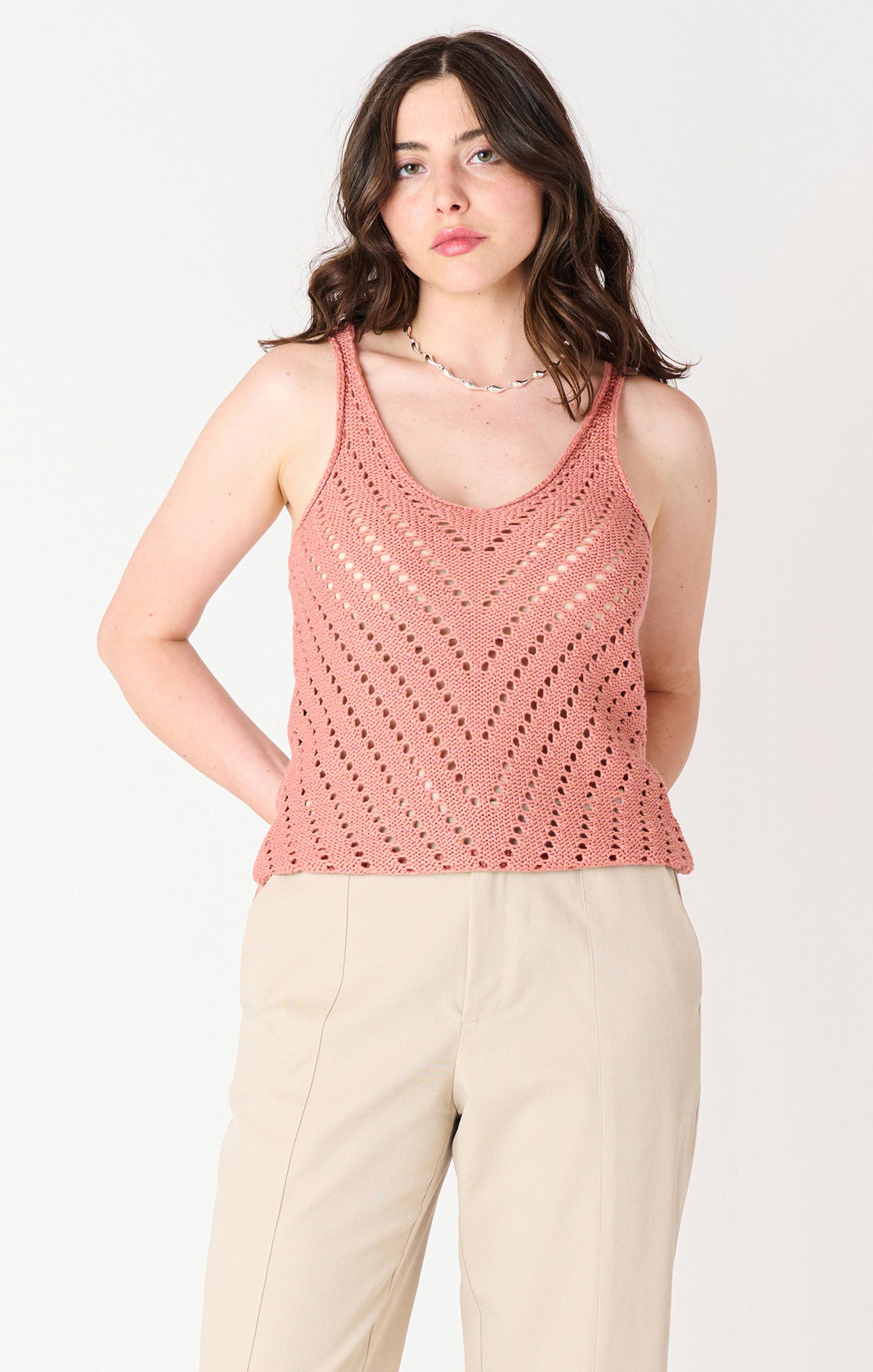 Black Tape Pointelle Knit Tank Top