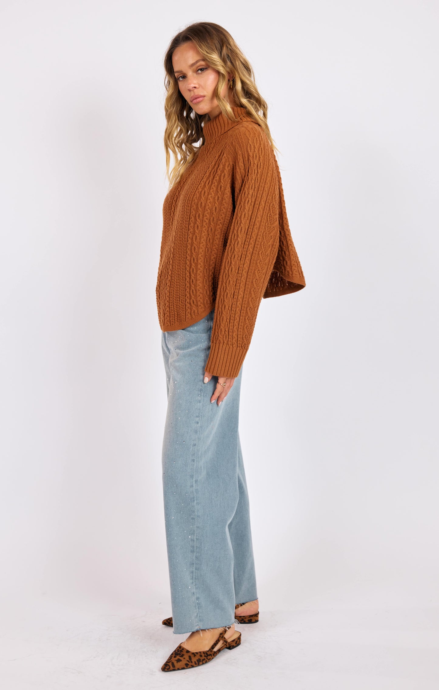 Sage The Label Fable Turtleneck Cable Knit Sweater