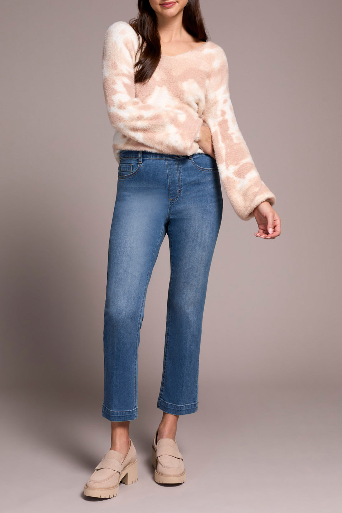 Tribal Audrey Pull-On Crop Straight Jeans With Front Crease