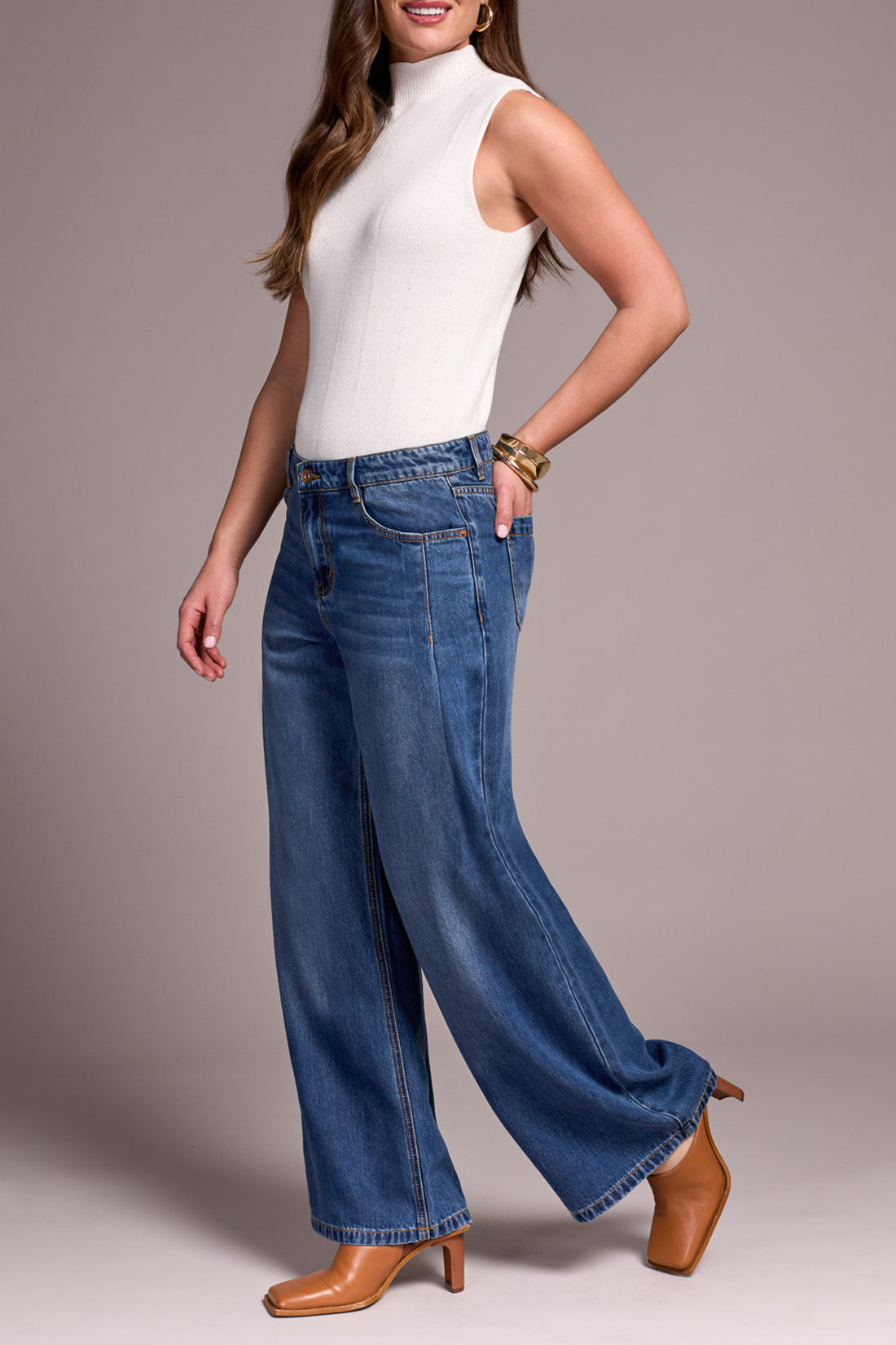 Tribal Audrey Light Denim Pleated Wide Leg Jeans