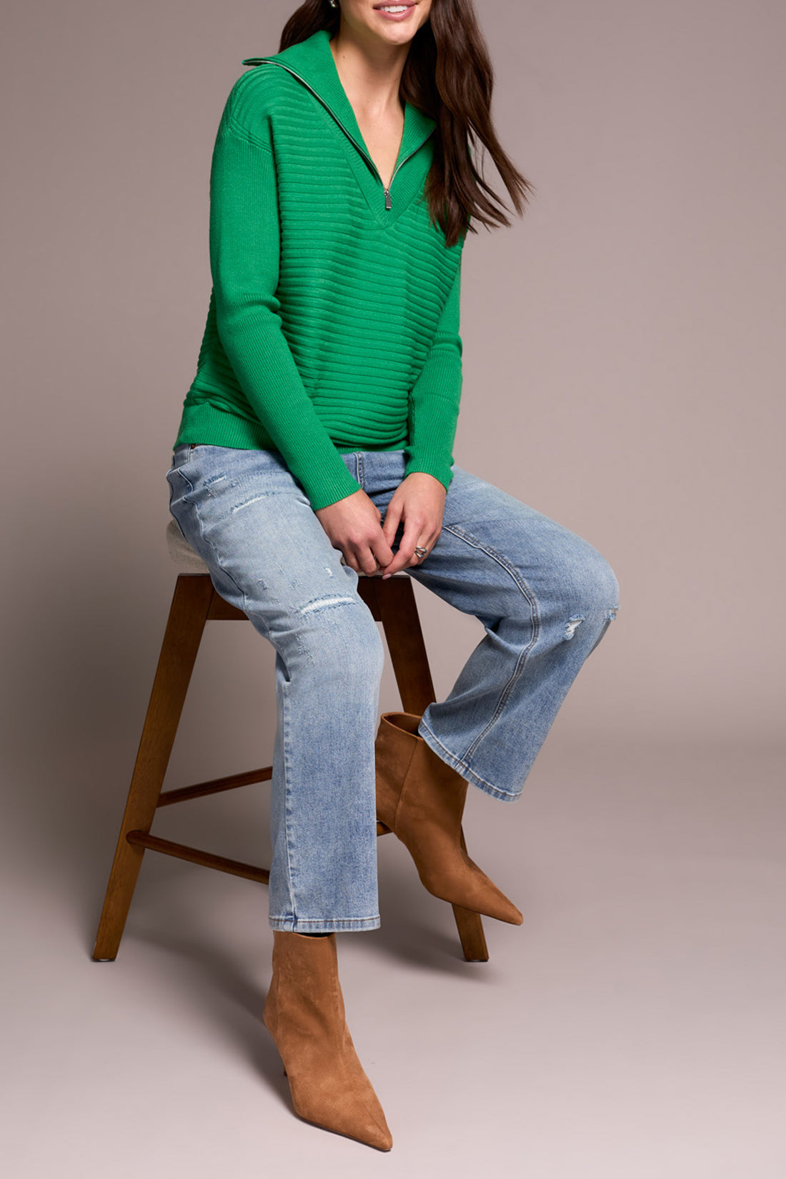 Tribal Zip Up V-Neck Sweater
