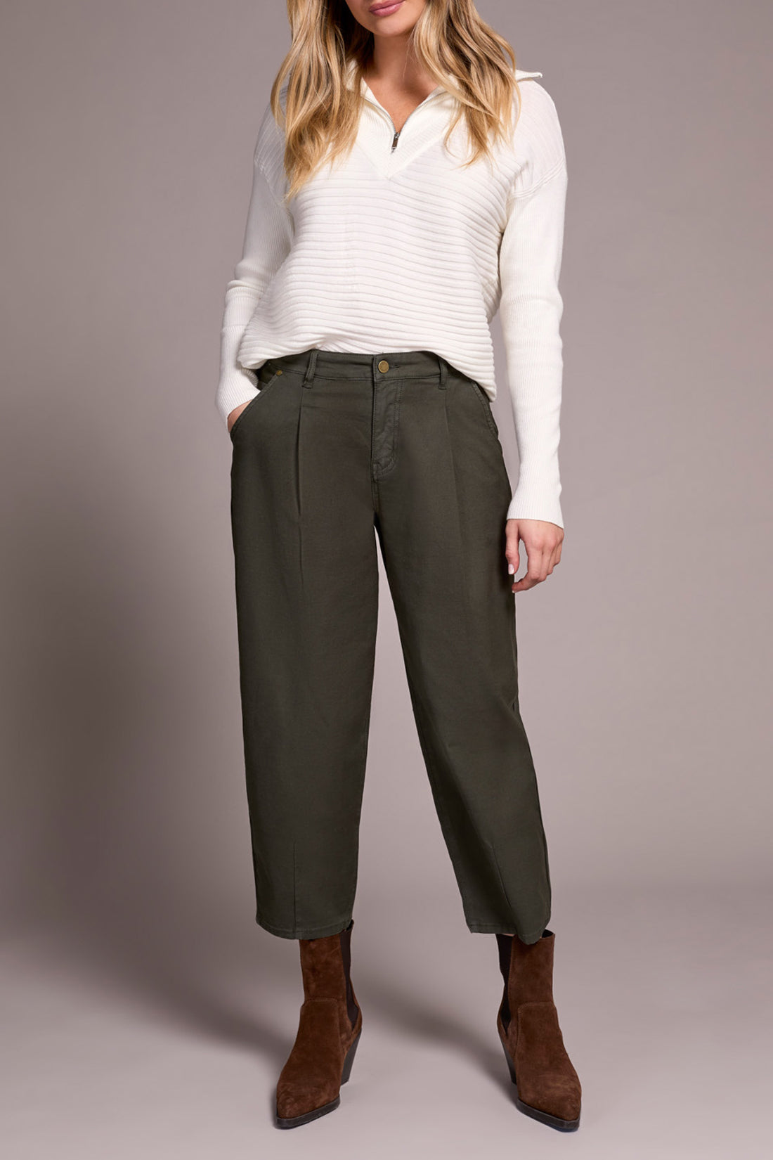 Tribal Audrey Mid Rise Girlfriend Barrel Crop Jeans
