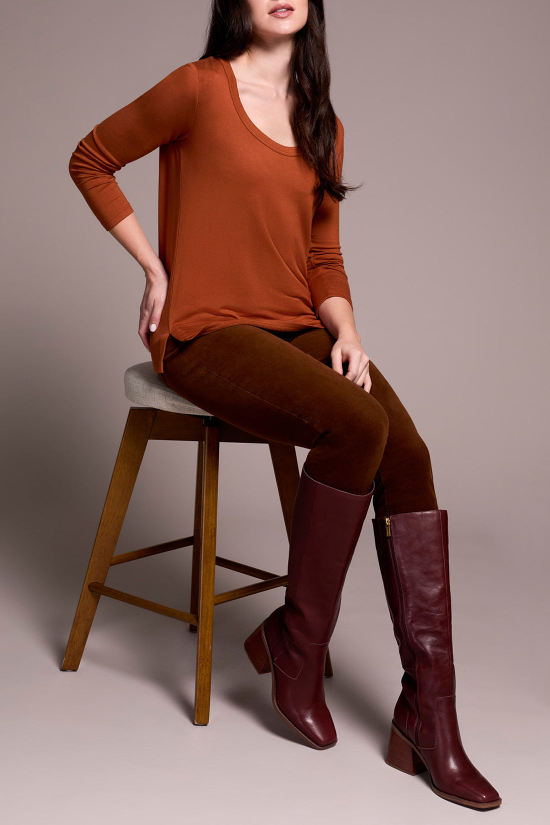 Tribal Scoop Neck Knit Top With Side Slits