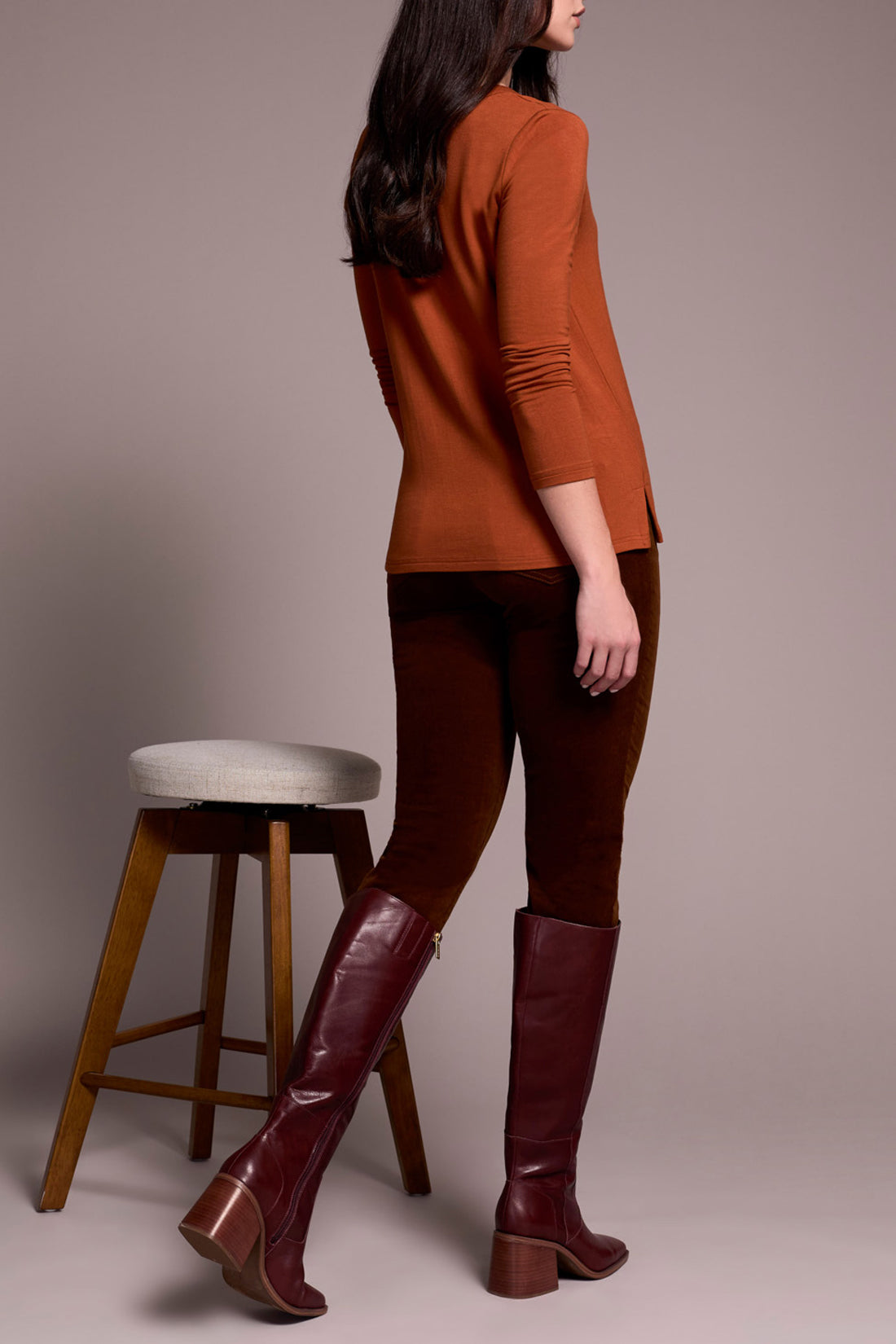 Tribal Scoop Neck Knit Top With Side Slits