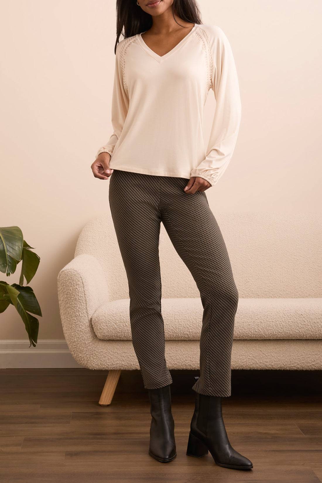 Tribal V-Neck Top With Pleating