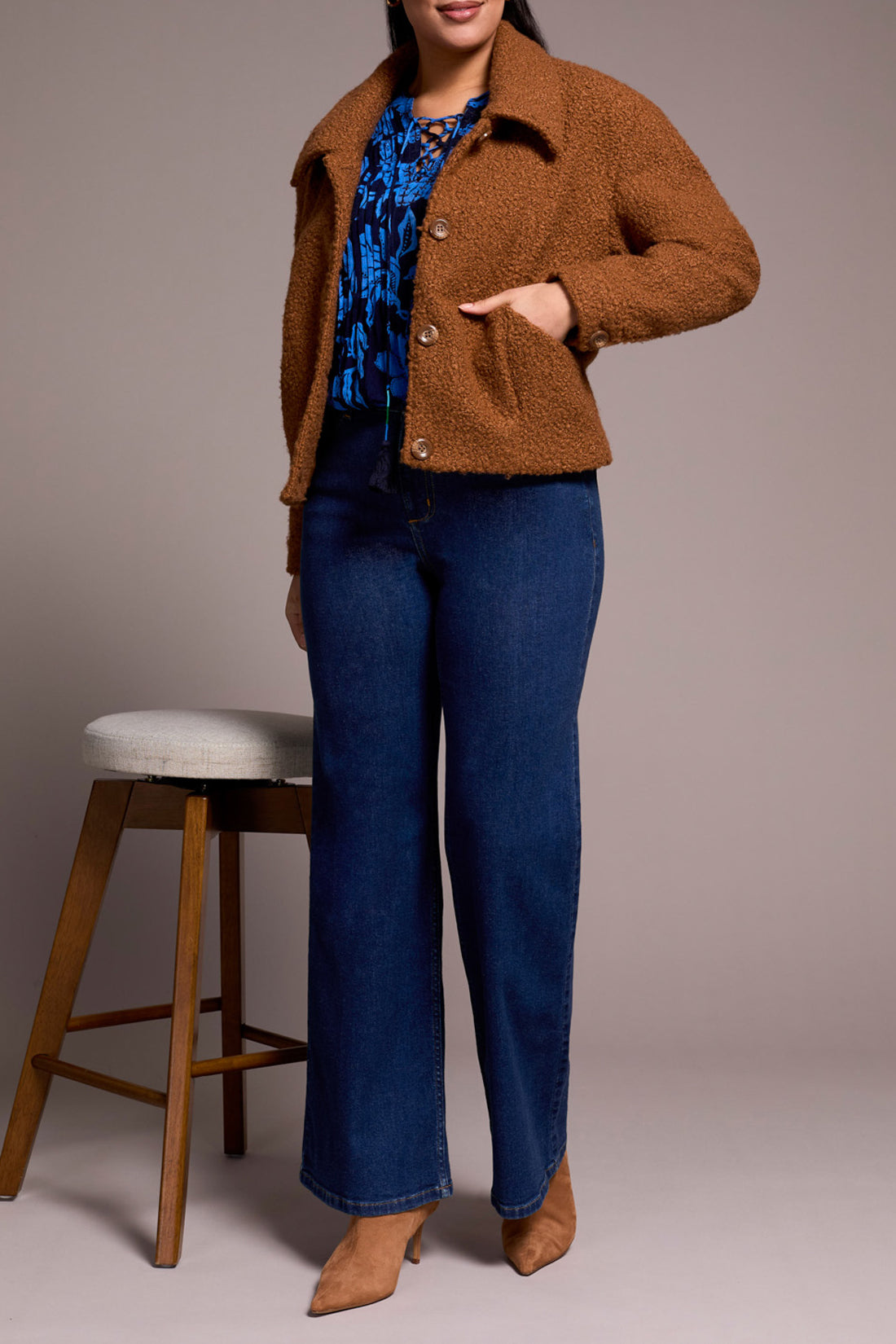 Tribal Button Front Boucle Jacket
