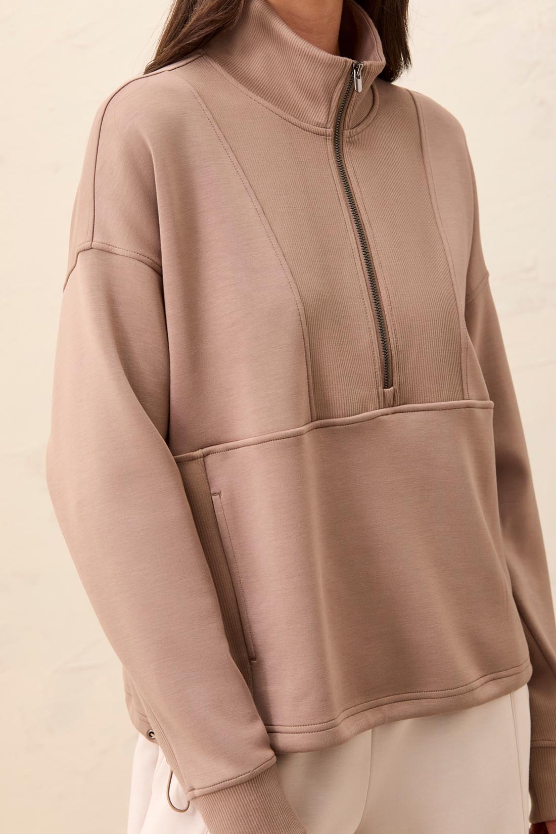 Tribal Mock Neck Top With Zipper