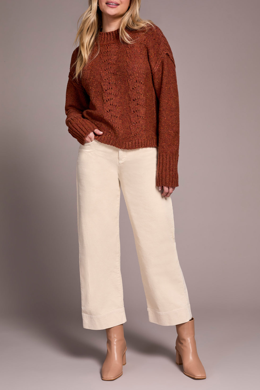 Tribal Crew Neck Sweater With Puff Sleeve