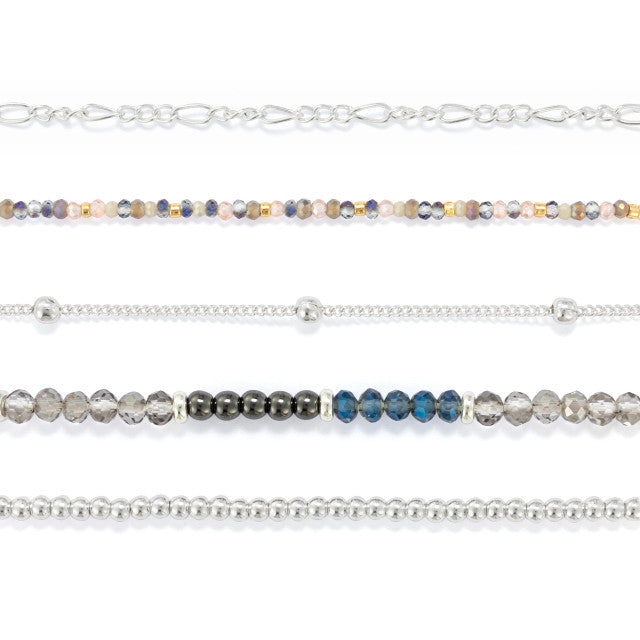 Bracelet Set of 5 - Gunmetal Silver