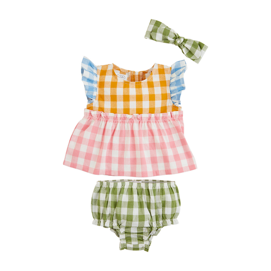Mixed Plaid Baby Pinafore Set