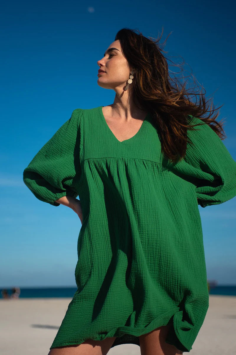 Tribal Crinkled Gauze Puff Sleeve Dress