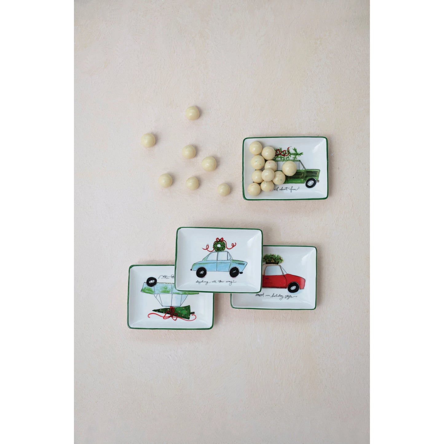 Stoneware Dish with Car and Holiday Saying