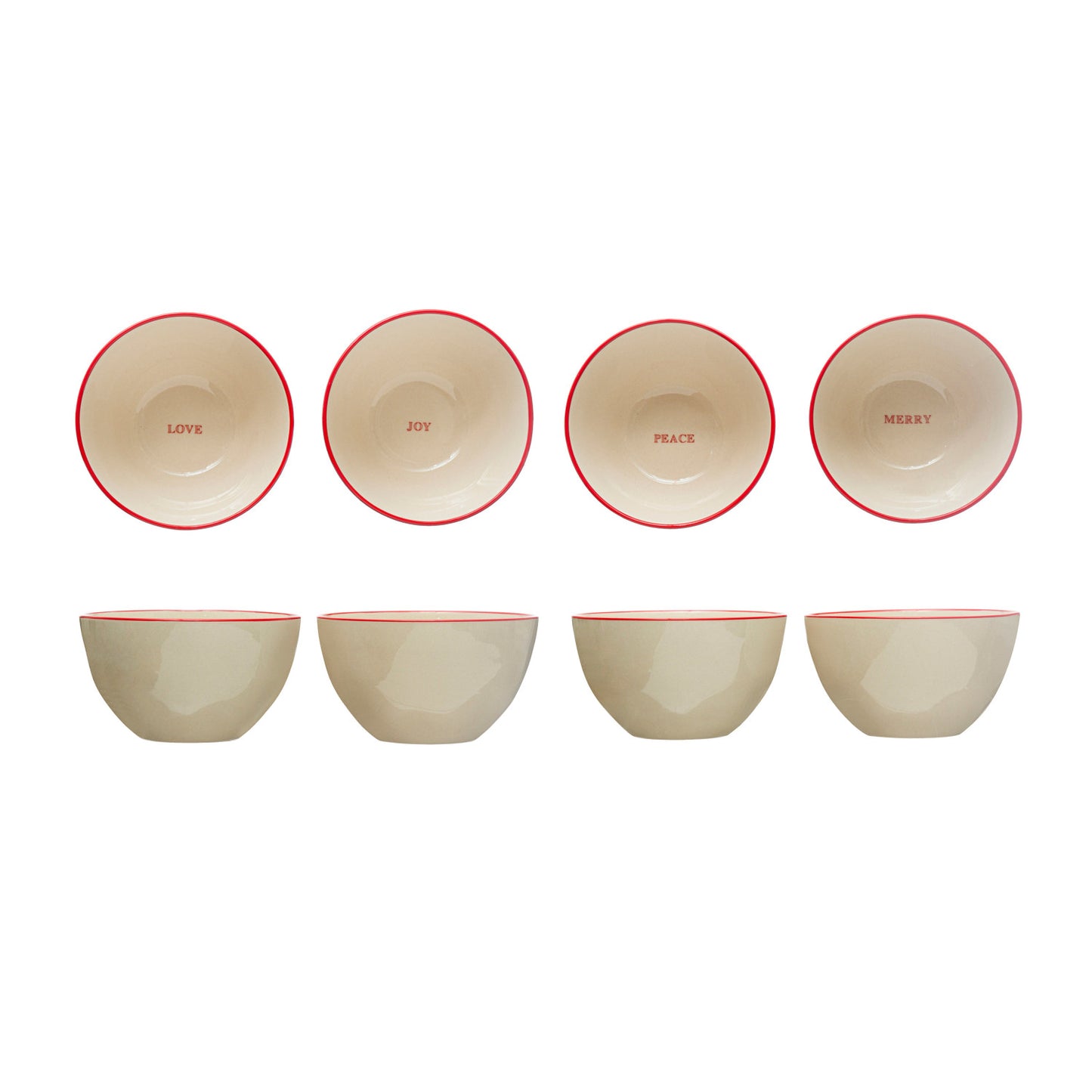 Stoneware Bowl With Red Rim & Holiday Word