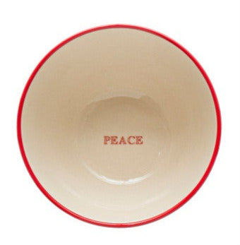 Stoneware Bowl With Red Rim & Holiday Word