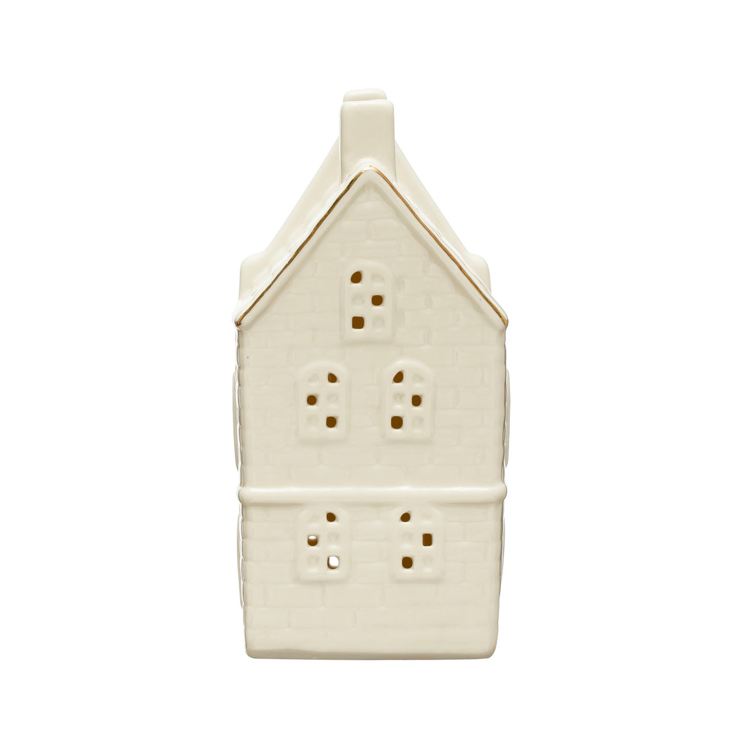 Stoneware House w/ LED Light & Gold Electroplating