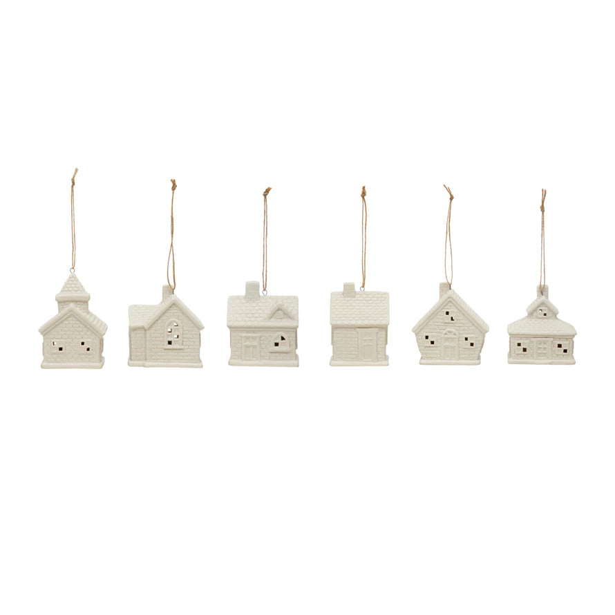 Stoneware House Ornament With LED Light