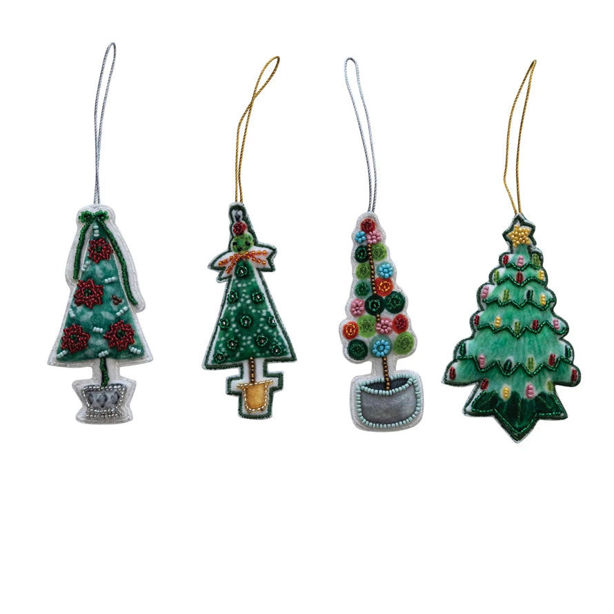 Beaded Cotton Velvet Tree Ornament