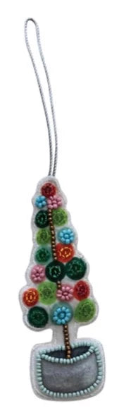 Beaded Cotton Velvet Tree Ornament