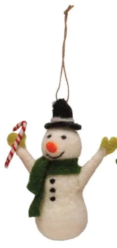 Handmade Fabric & Wool Felt Santa/Snowman Ornament
