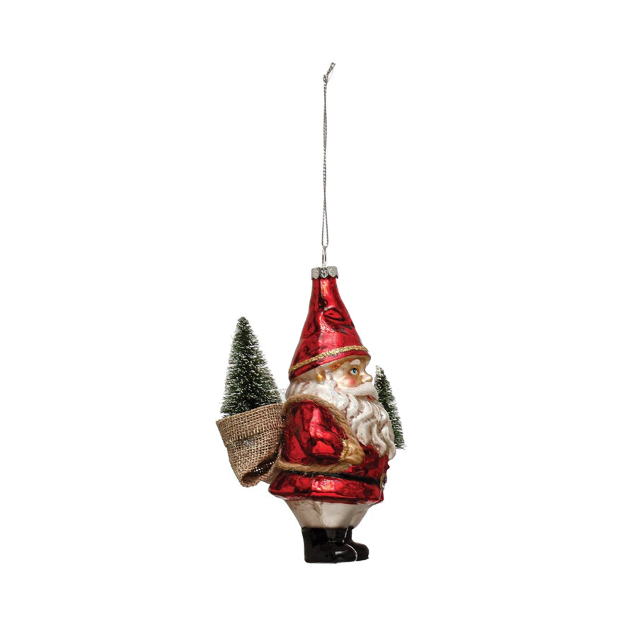 Hand-Painted Glass Garden Santa Ornament