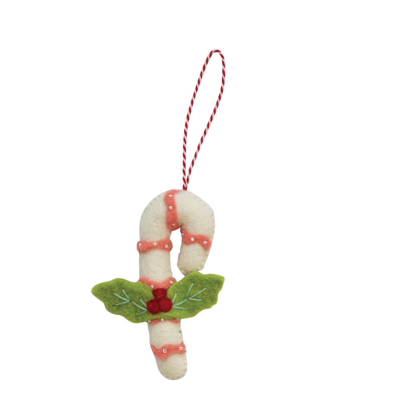 Handmade Wool Felt Candy Cane Ornament