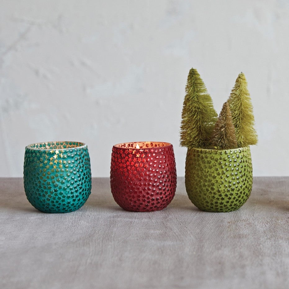 Mosaic Glass Votive Holder With Stars